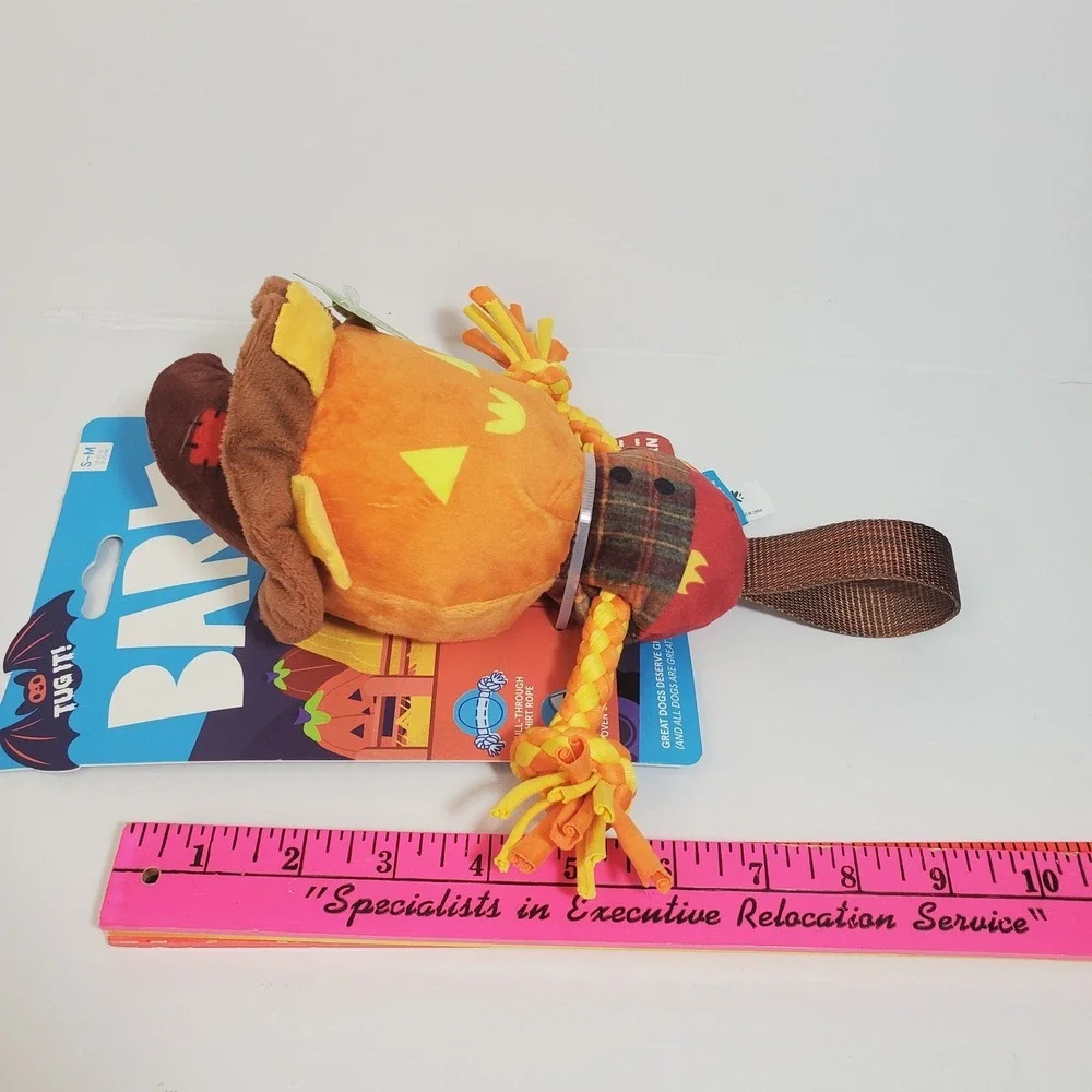 Bark Jack Crow Lantern Dog Toy‎ S-M Scarecrow Tug Strap Crinkle Squeaker NEW